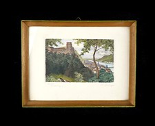 Antike Original Radierung B. Liebig Heidelberg Schlo&szlig; koloriert & orig. gerahmt