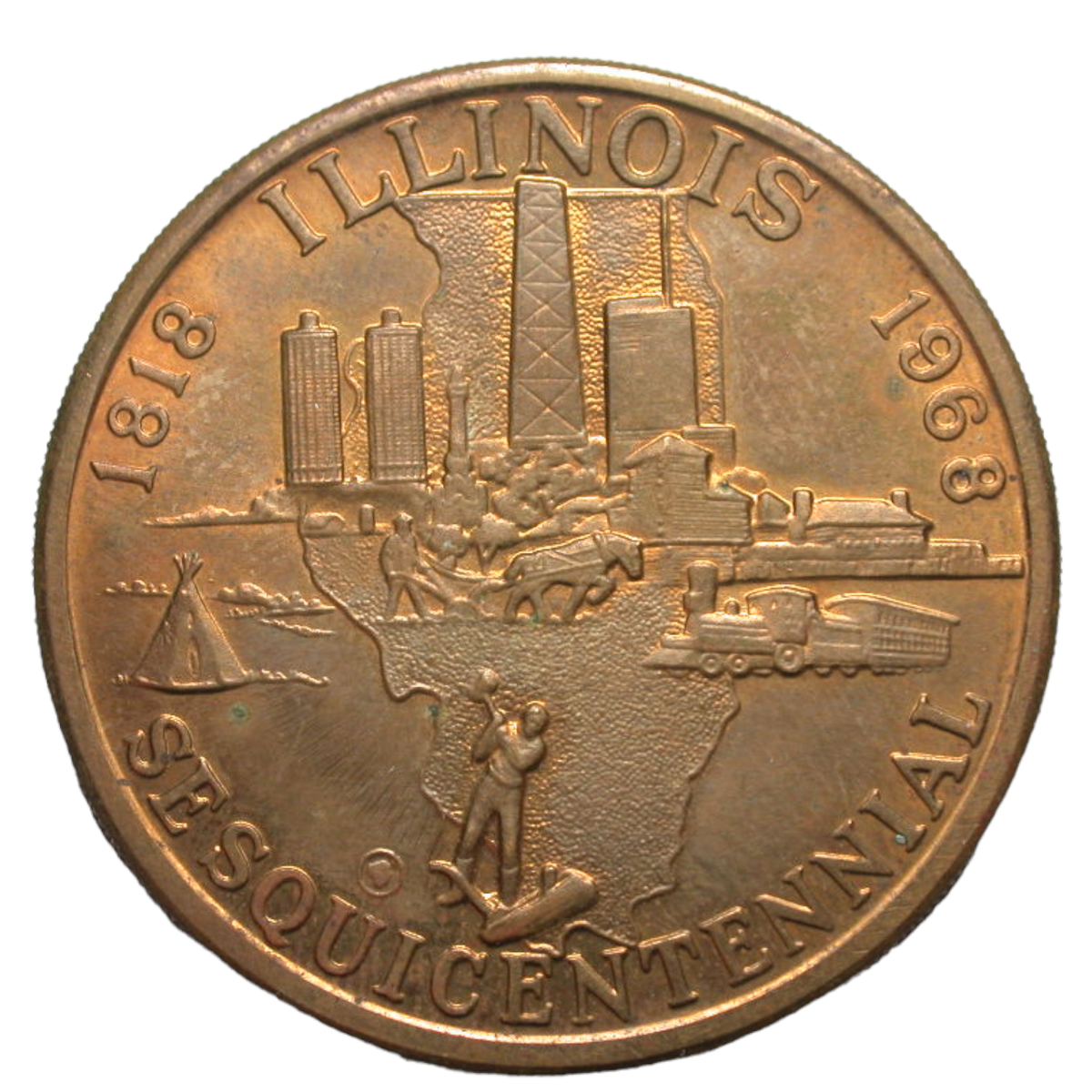 1818-1968 Illinois State Seal Sesquicentennial Bronze 39 mm. Medal