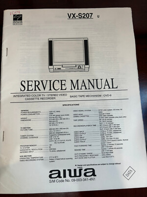 AIWA VX-S207 VX-S207U VXS207 Repair Service Manual 1014 1854 **ORIGINAL**