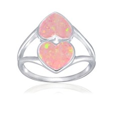 Sterling Silver Lab Created Pink Opal Heart Ring, Size 7