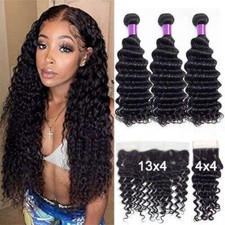 Deep Wave Bundles With Closure Brazilian HairBundles With 4x4 Lace Closure Remy