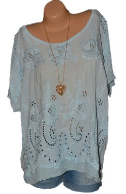 Italy Moda tunic blouse shirt mesh cotton N°50