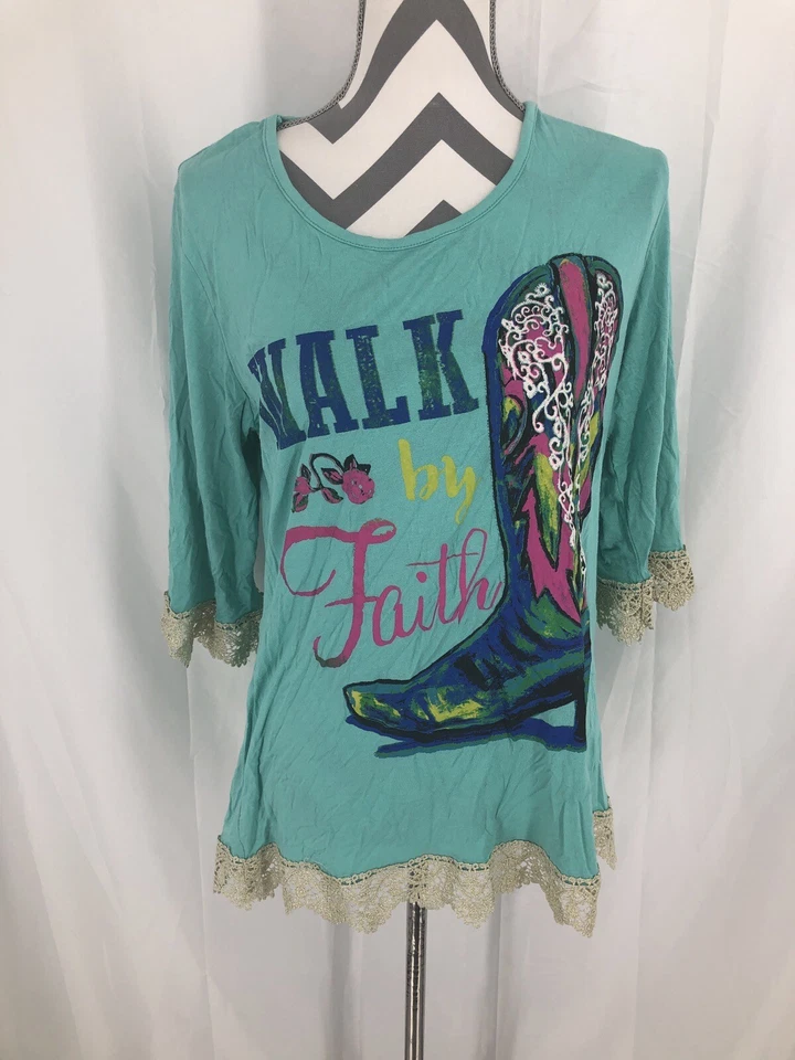 Southern Grace Walk By Faith Bota de Vaquero Turquesa Crochet Encaje Camisa Mediana Foto 2 de 4