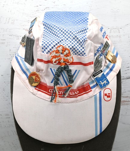Vintage 80s Russian Moscow Red Square Sport Hat w/Pins Tourist Souvenirs