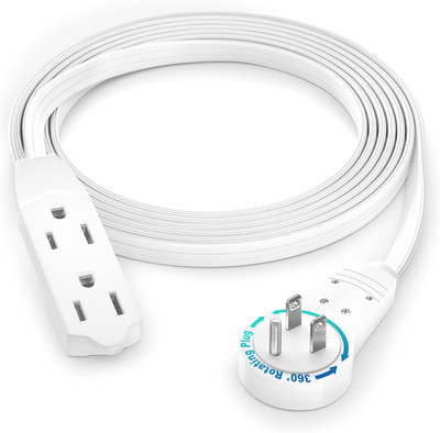Cable 6 Ft 360° Rotating Flat Plug Extension Cord/Wire, 16 AWG Multi 3 Outlet Ex