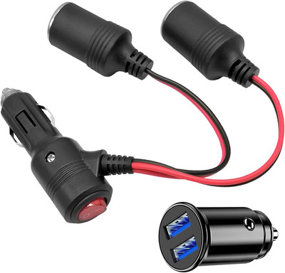 12V/24V Auto Zigarettenanzünder Verteiler Adapter mit Schalter, 1 Stecker auf 2 