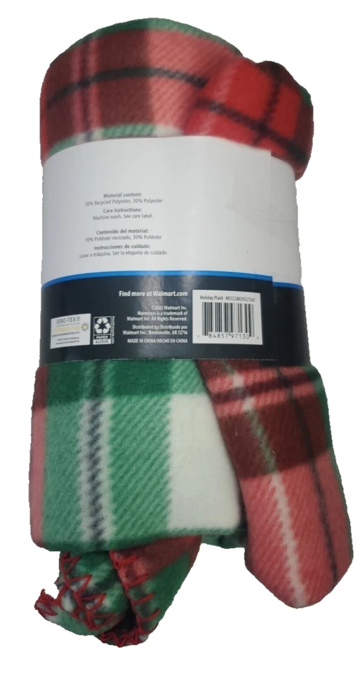 Manta polar Mainstays 50" x 60" a cuadros navideños NUEVA Foto 2 de 3