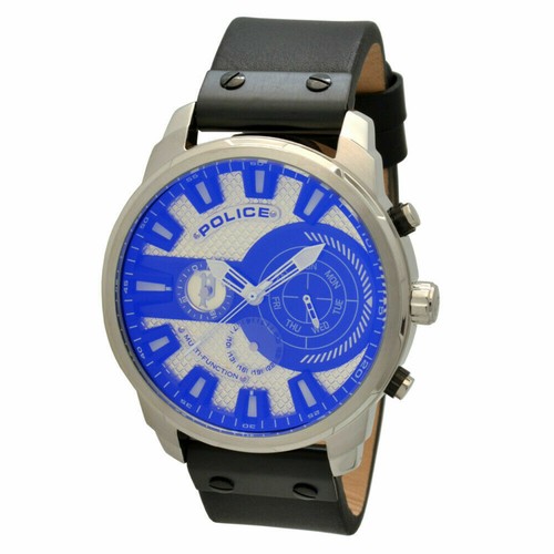 Montre Homme Police Helder PL.15919JS - Boîtier 42mm Acier, Cadran Bleu, Bracelet Maille Milanaise