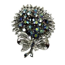 Vintage AURORA BOREALIS AB Rhinestone Flower Silver Tone Brooch Signed STAR