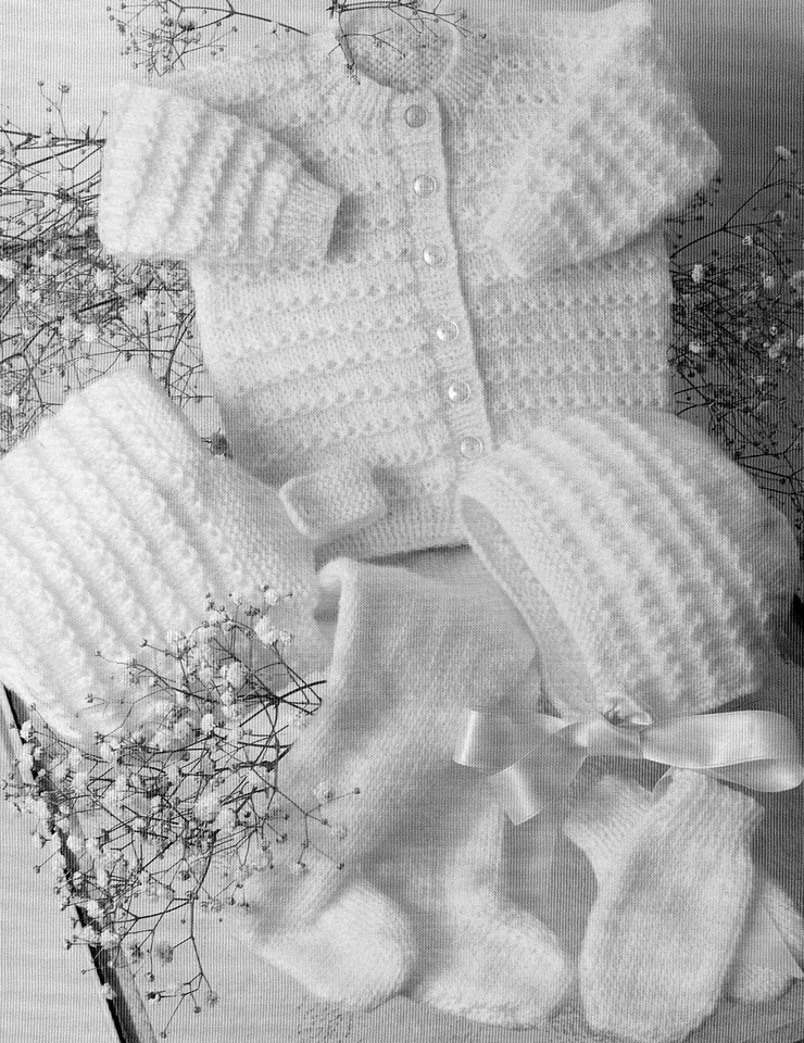 67 BABY BOY GIRL DK JACKET HAT MITTS 16-22" 41-56cm KNITTING PATTERN COPY