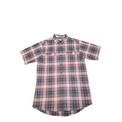 RedHead Men's Red & Gray Plaid Button Down Short Sleeve Shirt Medium