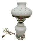 Vintage Hobnail White Milk Glass Table Lamp Electric Turn Switch Home Decor  15"