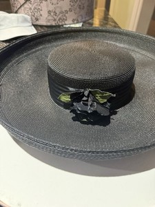 Fleur de Paris Straw Boater Fedora Hat Black Ribbon Band French Gatsby Madeline The CELINE Boater Hat — crafted from natural straw and  main image 3