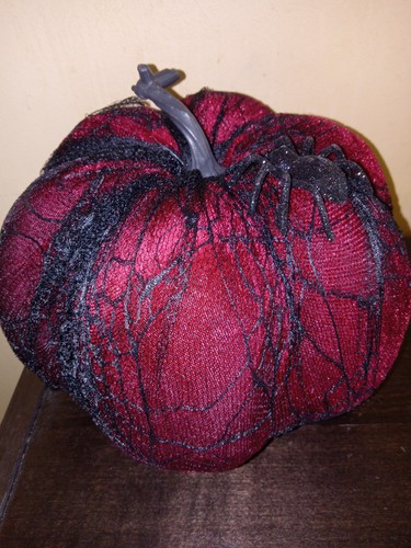 Dark Red Velvet Pumpkin Spiderweb Black Lace Fall Grunge Goth Decor Halloween