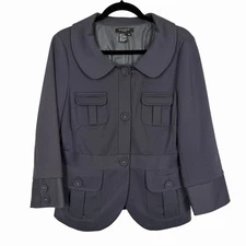 Sandro Sportswear Jacket Women's M Blue Knit Blazer Peter Pan Collar Office