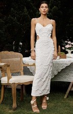 NWT Bella Barnett Sz Large Nude White Pearls Cut Outs Tea Length Bride Dress