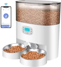 6L Automatic Cat Feeder for 2 Cats, 2.4G Wifi Enabled Smart Feed Automatic Pet F