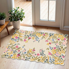 Front Door Mat Outside Entrance - 2x3 Beige Colorful Floral Non-Slip Washable Do