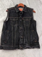 LEVI'S Teen 13-15 Yrs Denim Vest Black Jean Jacket Size XL Collared Pockets