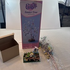Vintage 18" Easter Tree With 24 Painted Wooden Ornaments Does Not Light Up