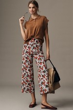 Anthropologie Maeve The Colette Cropped Wide-Leg Rose Printed Pants Sz 34 NWT