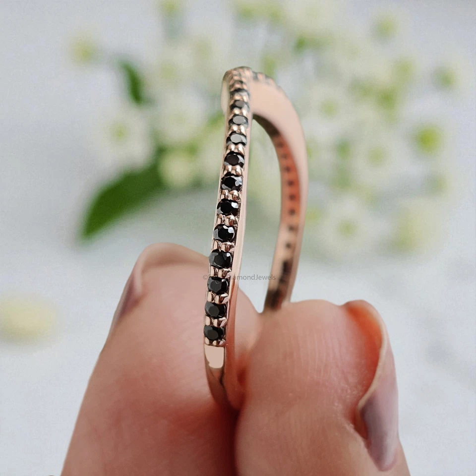 Aliança de casamento 0,20 CT cor preta natural diamante prata/10K/14K/18K KD831 - Imagem 4 de 4