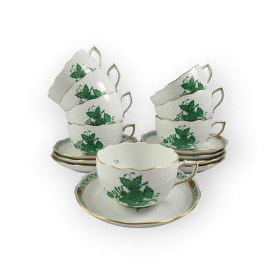 Herend Hungary Porcelain Green Chinese Bouquet 1 Flat Cup & 1 Saucer Set 724 AV