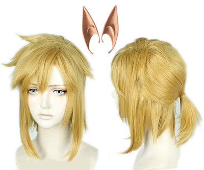 Short Blonde Wig Halloween Cosplay Wig for Men Braid with 2 Elf Ear