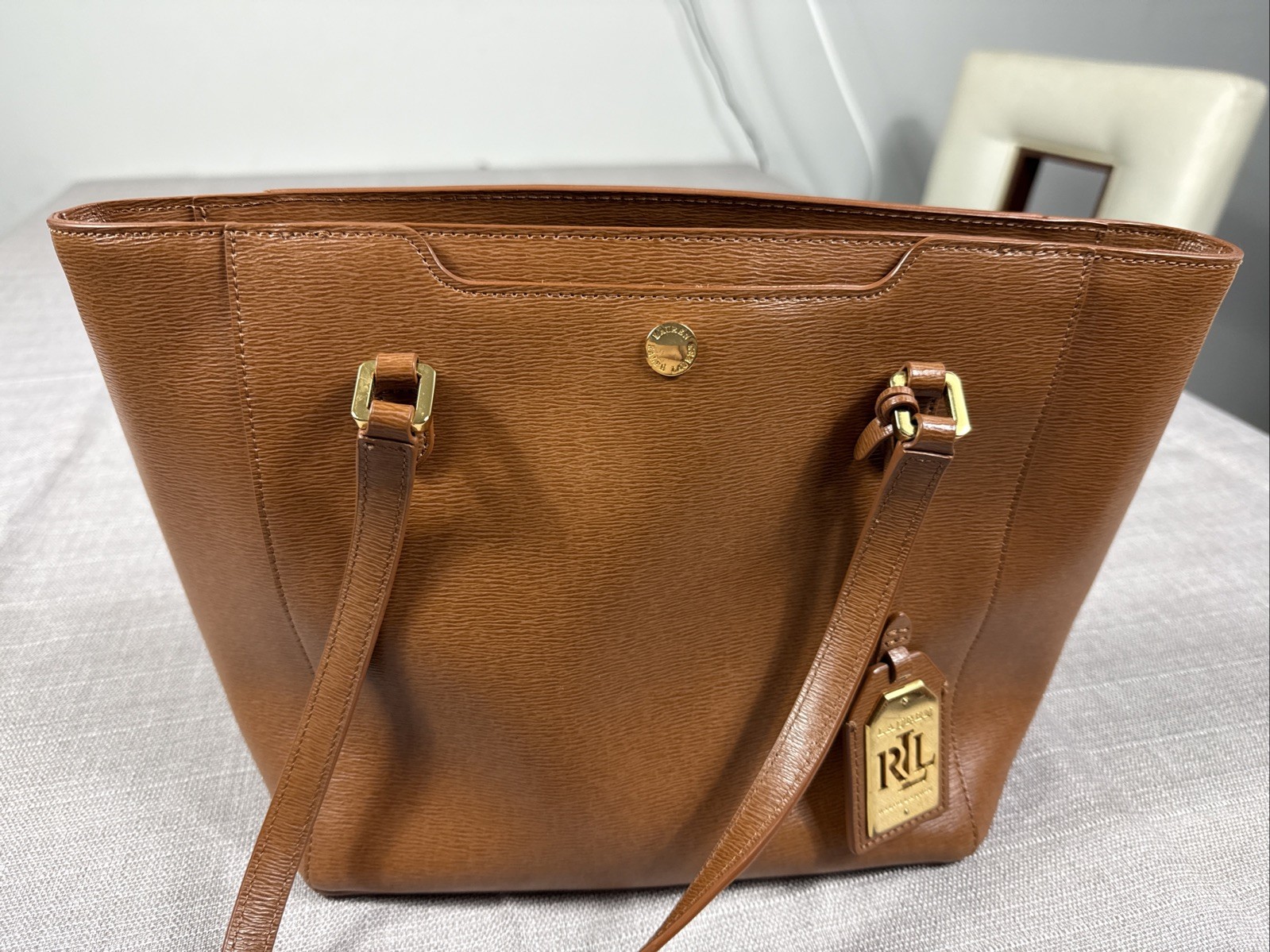 Lauren Ralph Lauren Brown 100% Leather Tote Shoulder Bag With Wallet