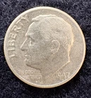 1947-D Roosevelt Dime, silver, lots of luster, INV: 2221, Combined shipping