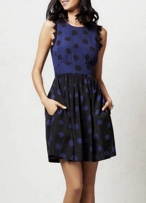 Women s Anthropology Corey Lynn Calter Blue And Black Polkadot Dress Size 4