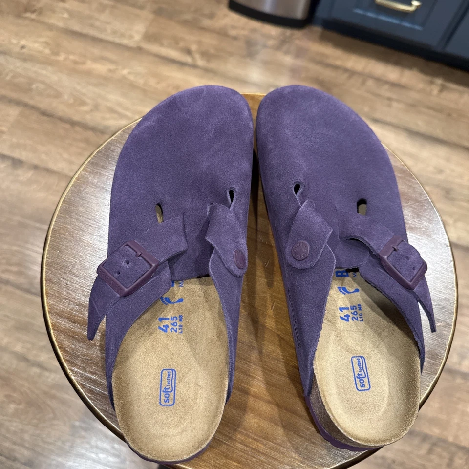 Birkenstock Nuevo con Caja Boston Vino Gamuza Cuero Plantilla Suave Estrecha Seleccionar Talla Foto 4 de 4