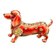 Orange Dachshund Dog Brooch Rhinestone Enamel Sausage Animal Pin Jewelry Gift