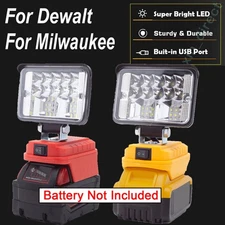 Wireless LED Work Light For Milwaukee/For Dewalt Battery w/USB Outdoor Lamp