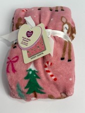 Parents Choice Pink Reindeer Deer Christmas Tree Candy Cane Plush Baby Blanket