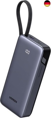 UGREEN Power Bank, 20000mAh 45W Schnellladen mit Integriertem USB-C Kabel &