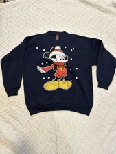 Vintage Mickey Mouse Sweatshirt XL Navy Fleece Lined Disney Christmas