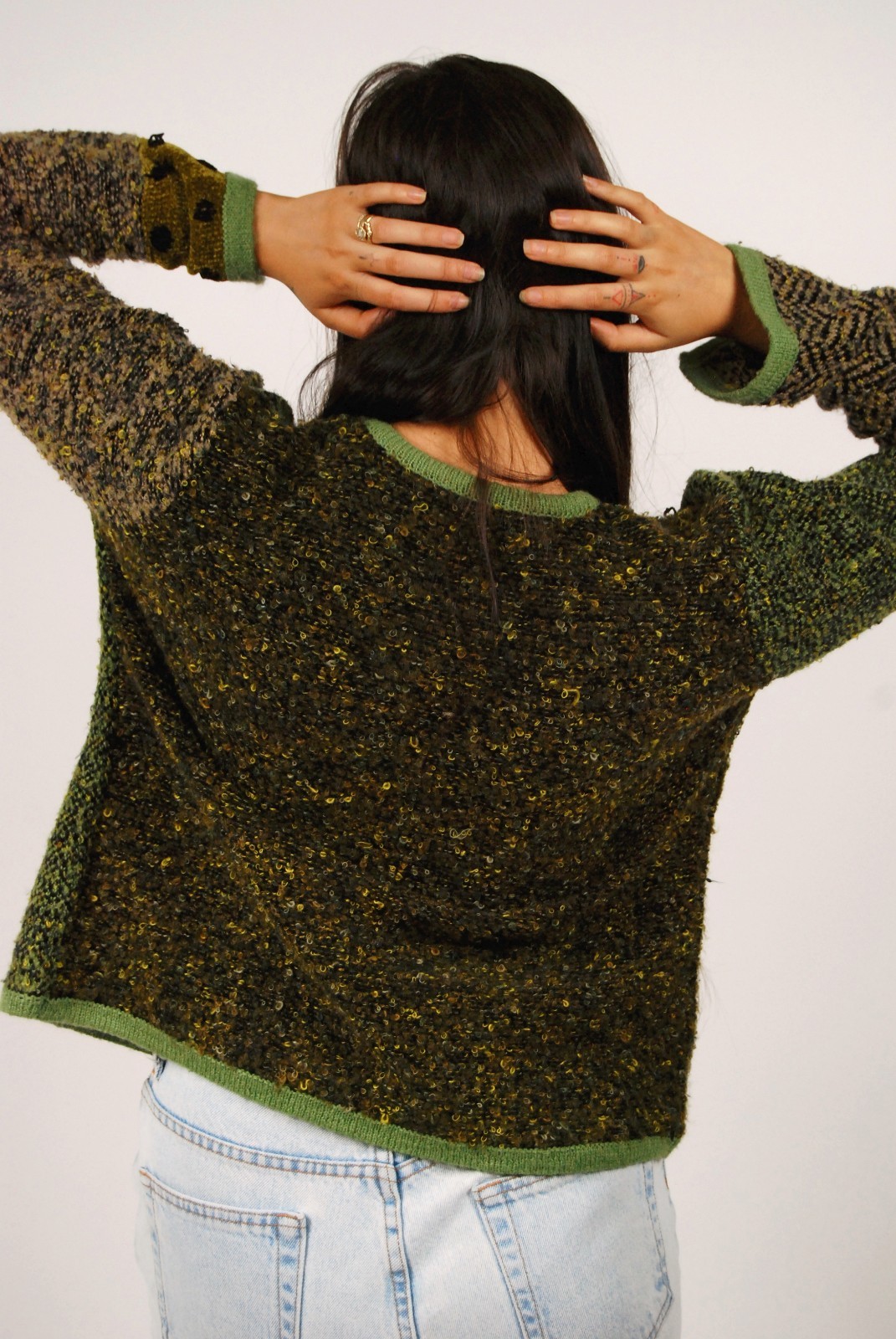 90s Multi Pattern Cardigan (M) patchwork green me… - image 3