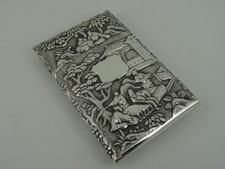 V BEAUTIFUL CHINESE SOLID SILVER VISITING CARD CASE WITH SCENE BY LUEN WO 90G