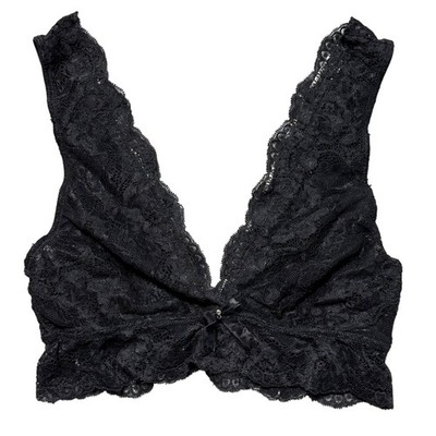 Adore Me Black Floral Lace Bralette V-Neck Mesh Lined Bow Detail Small