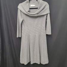 Eliza J Ribbed Cowl Neck Sweater Knit Dress Gray XL Long Sleeve Stretch 