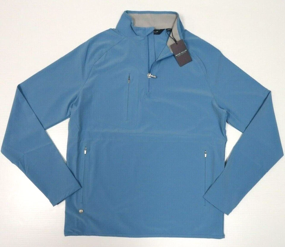 Peter Millar Crown Crafted 1/4 Zip Golf Windbreaker Stretch Pullover Jacket Blue - Image 4 of 4