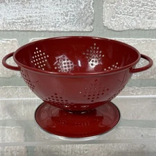 Red Metal Colander Strainer Kitchen Farmhouse Retro 5.25” Diamond Pattern READ