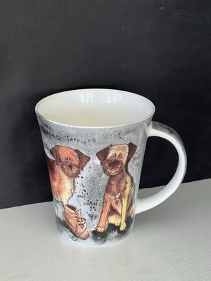 Alex Clark Border Terrier Mug Queens Fine Bone China Boot Camp READ - FLAW