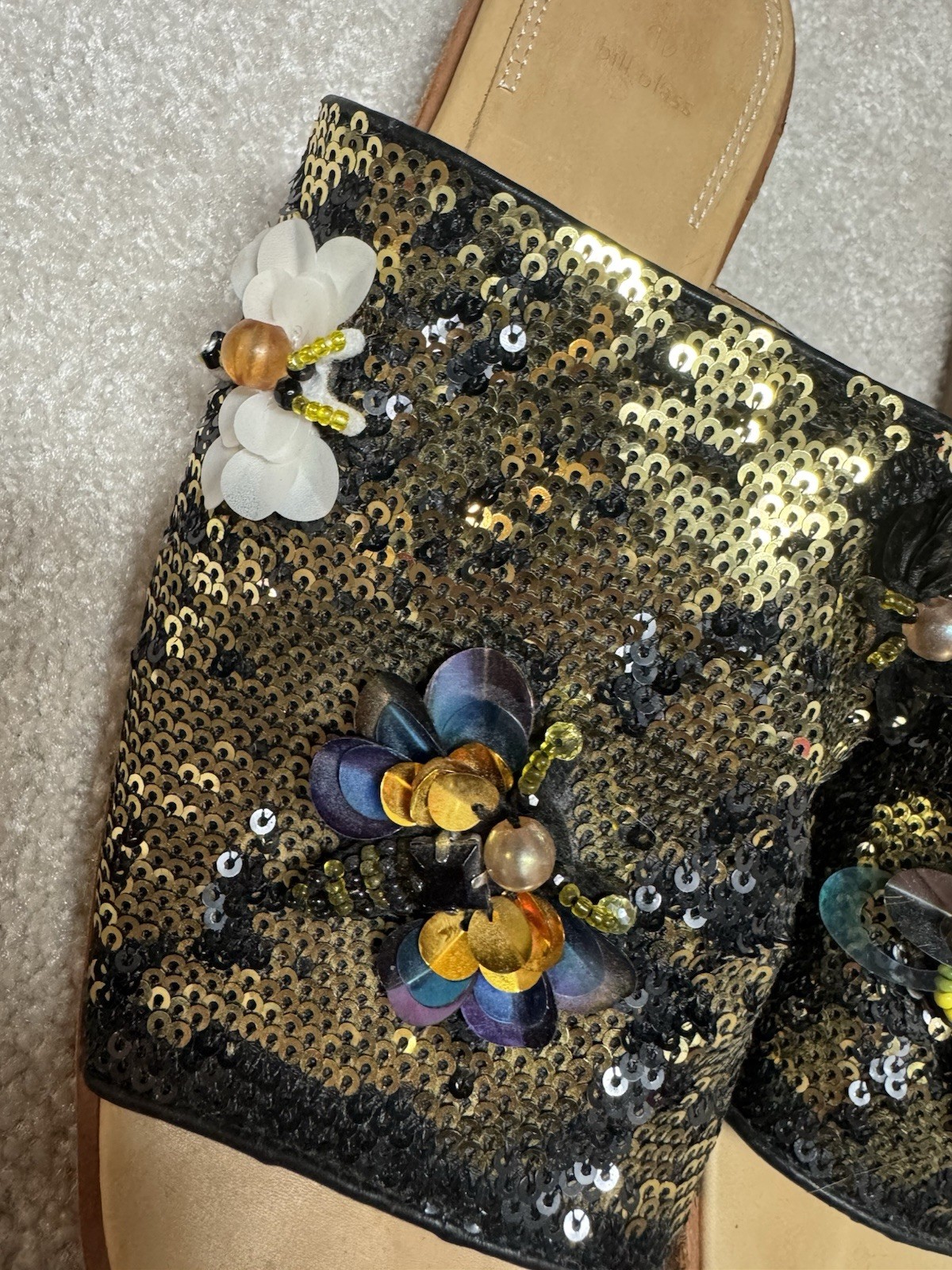 Bill Blass Sequined Bee Pattern Sandals, Slides S… - image 1