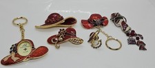 Red Hat Society Brooch Pin Key Ring Metal Enamel Lot of 6