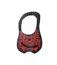 Handmade Lyre Harp 10 Metal String Red Flower Design Lyre Harp Free Bag Key.