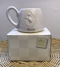 Vintage Russ Baby Cup Mug Embossed Stork Handpainted Ceramic 