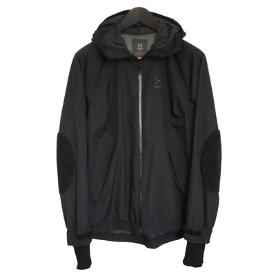 Women Haglöfs Esker Jacket Black Waterproof Proof Hooded Breathable L VAG575
