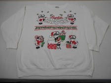Vintage 80s Christmas Santa Mouse white Granny Ugly holiday sweatshirt XL